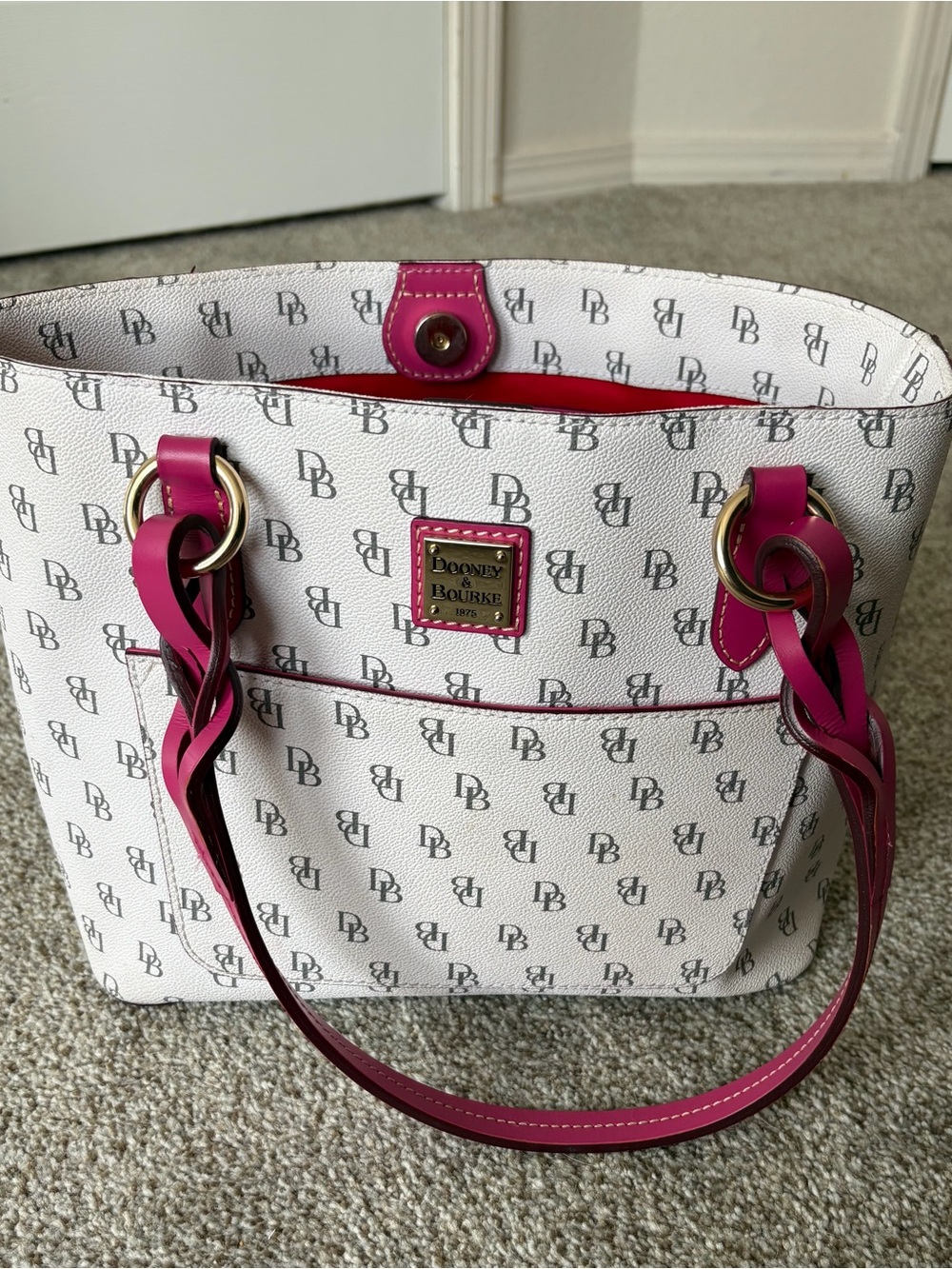 Authentic Dooney & Bourke Blakely Small Tammy Tote Bone Hot Pink